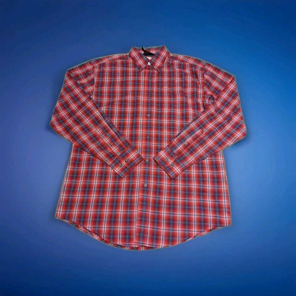 Wrangler Riata Western Shirt Medium M Red Blue Plaid Long Sleeve Button Up Rode